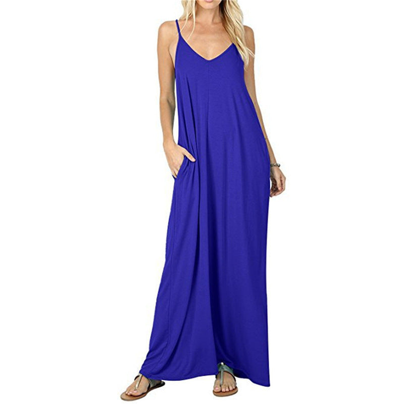 Damen Maxikleid mit verstellbaren Trägern und seitlichen Taschen R&B