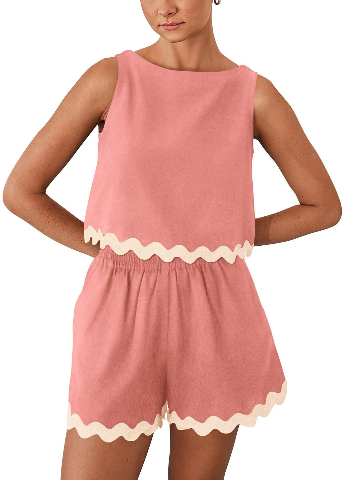 R&B | Zweiteiliges Oberteil und Shorts aus Leinen und Spitze