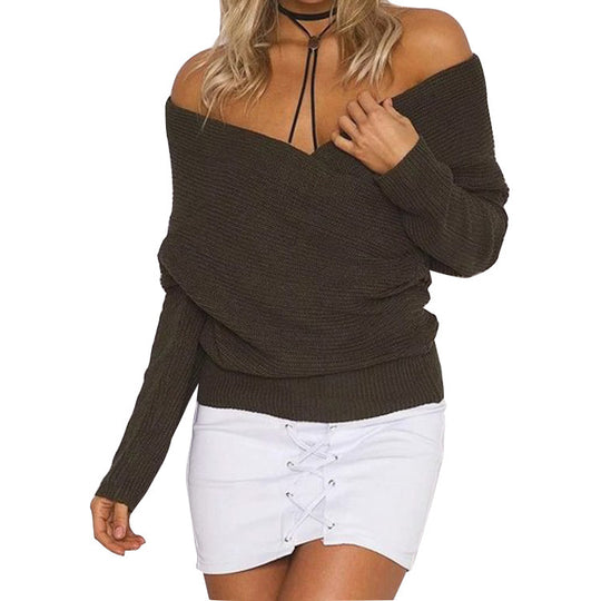 Damen Off-Shoulder Strickpullover mit lockerer Passform und Rippenstruktur R&B