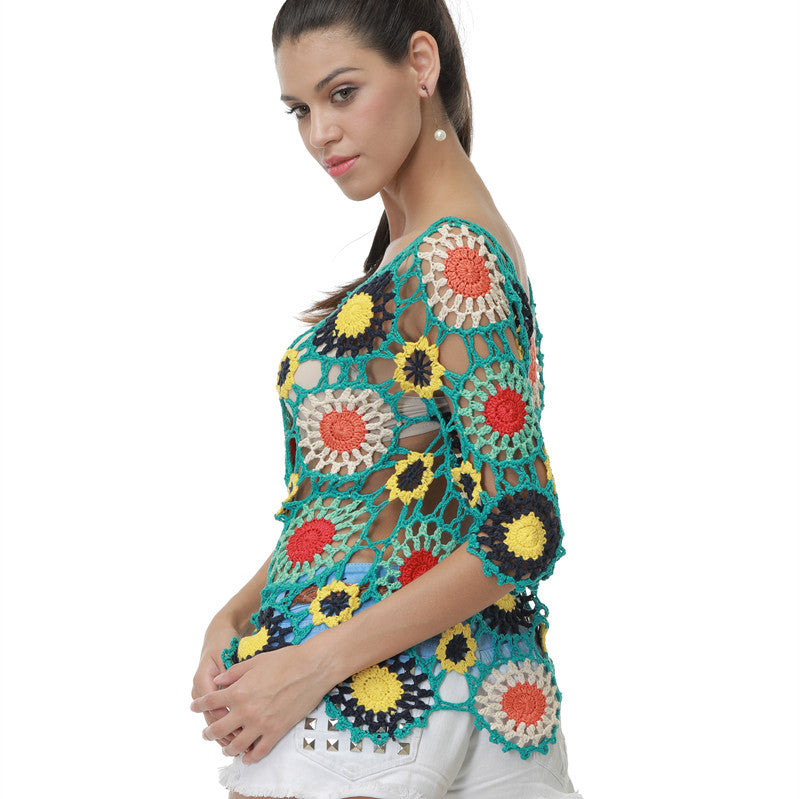 Damen Häkeloberteil mit buntem Floral-Design R&B
