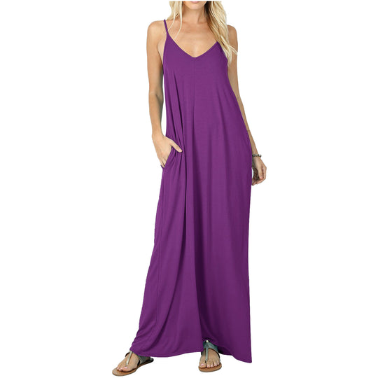 Damen Maxikleid mit verstellbaren Trägern und bequemen Seitentaschen R&B