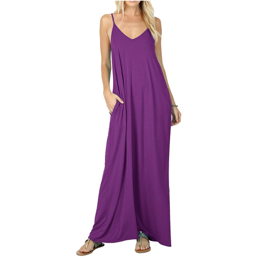 Damen Maxikleid mit verstellbaren Trägern und bequemen Seitentaschen R&B