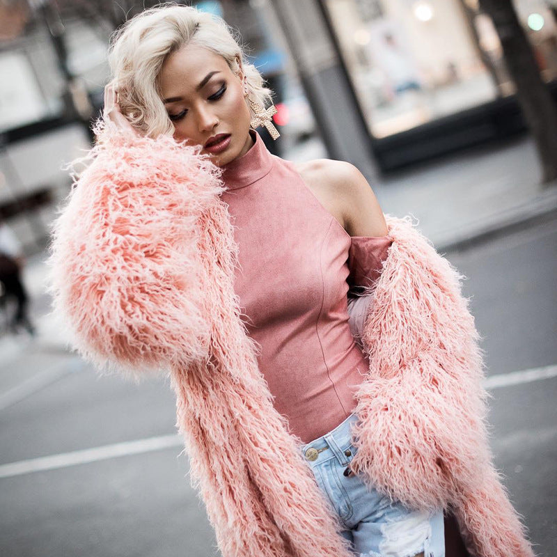 Damen Oversized Kunstfellmantel R&B