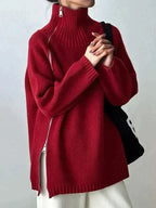 R&B | Einfacher Roter Pullover mit Hohem Kragen