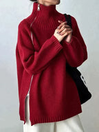 R&B | Roter Pullover mit hohem Halsausschnitt