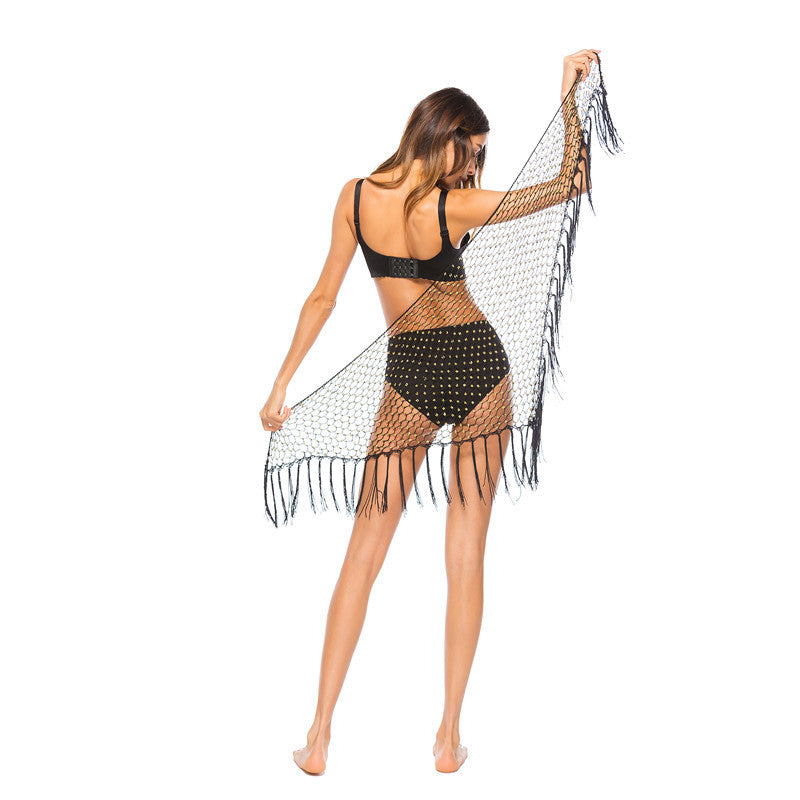Damen Häkel-Bikini-Überwurf mit fransigen Akzenten und eleganten Details R&B