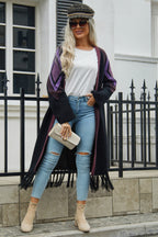 R&B | Geometric Fringe Hem Offene Front Duster Cardigan