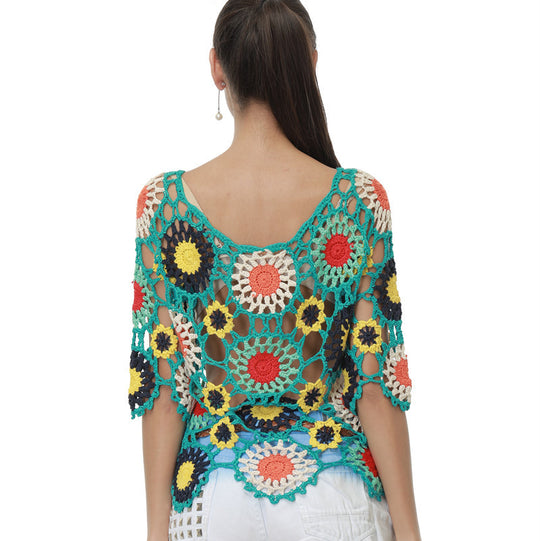 Damen Häkeloberteil mit buntem Floral-Design R&B