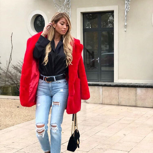 Damen luxuriöser Fleece-Mantel R&B