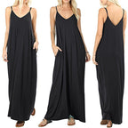 Damen Maxikleid mit verstellbaren Trägern und seitlichen Taschen R&B