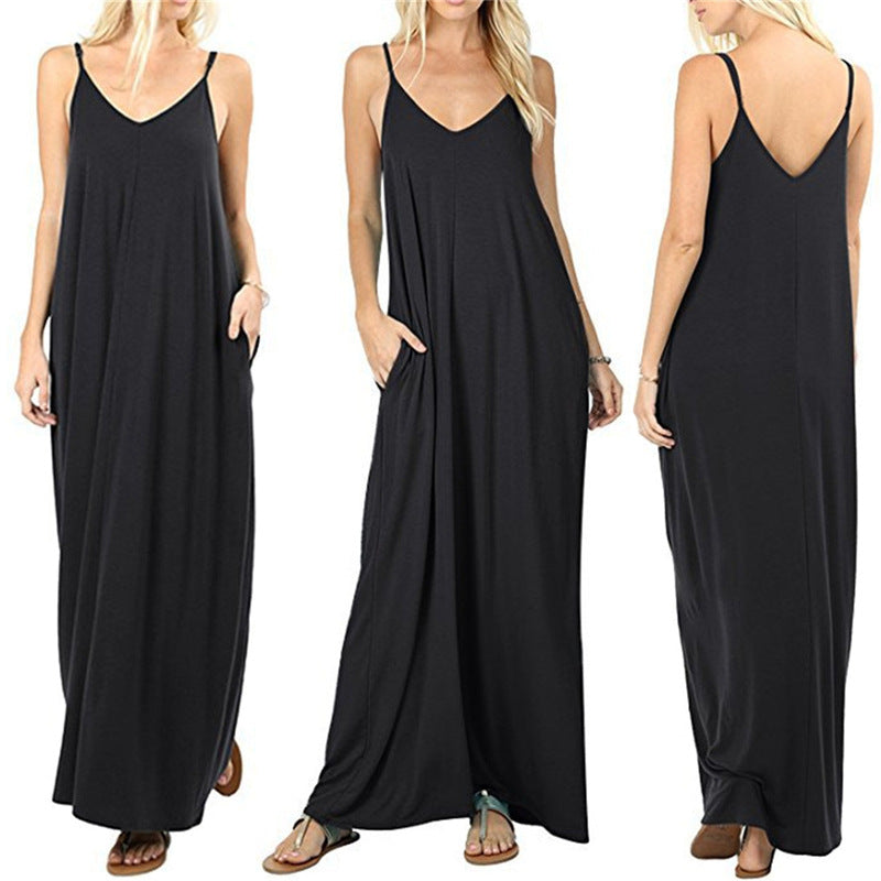 Damen Maxikleid mit verstellbaren Trägern und seitlichen Taschen R&B