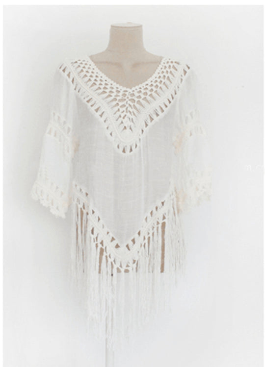 Damen romantische Häkelbluse mit Fransen R&B
