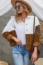 R&B | Leopard Farbblock Knopfleiste Cord Baumwolljacke