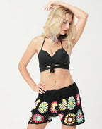 Damen Häkel-Strandshorts mit buntem Blumenmuster R&B