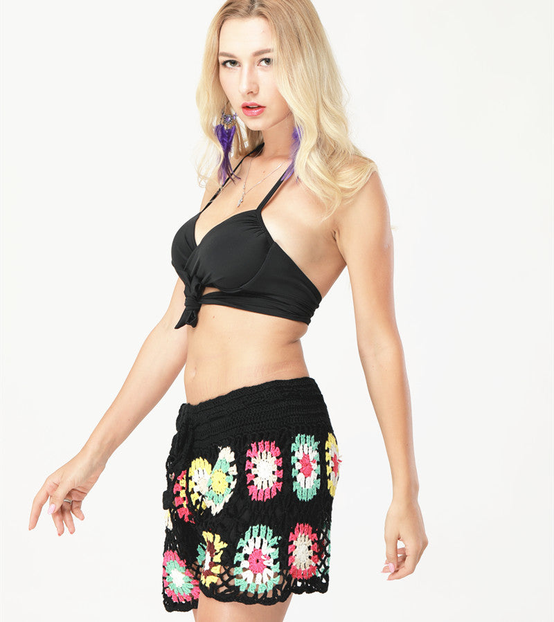Damen Häkel-Strandshorts mit buntem Blumenmuster R&B