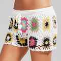 Damen Häkel-Strandshorts mit buntem Blumenmuster R&B
