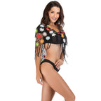 Damen Häkel-Überwurfjacke mit floralen Motiven und Fransen R&B