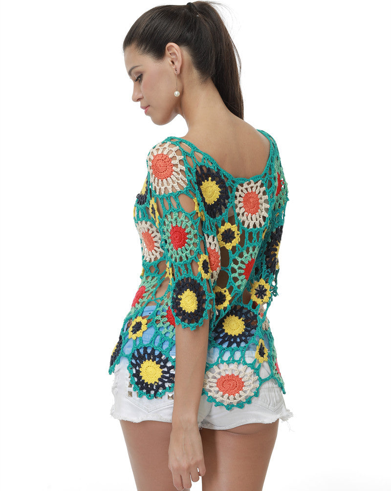 Damen Häkeloberteil mit buntem Floral-Design R&B