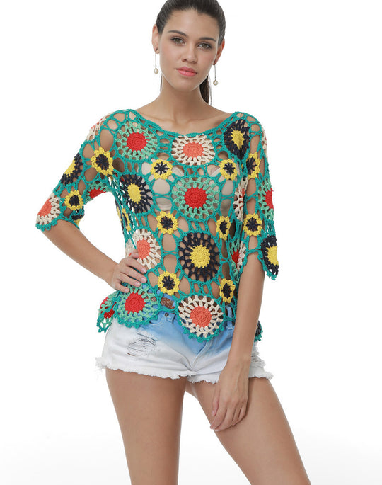 Damen Häkeloberteil mit buntem Floral-Design R&B
