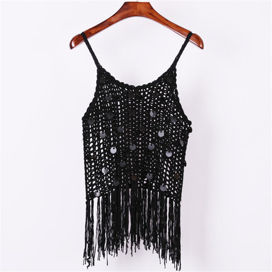 Damen trendiges Häkel-Top mit fransigen Details R&B