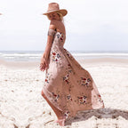 Damen Off-Shoulder Strandkleid mit floralem Muster und fließendem Schnitt R&B