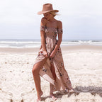 Damen Off-Shoulder Strandkleid mit floralem Muster und fließendem Schnitt R&B