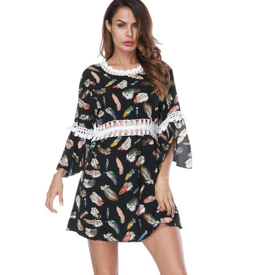Damen Häkel-Strandkleid mit eleganter Spitzenverzierung R&B