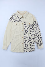 R&B | Double Take Leopard Print Pocketed Cord-Jacke