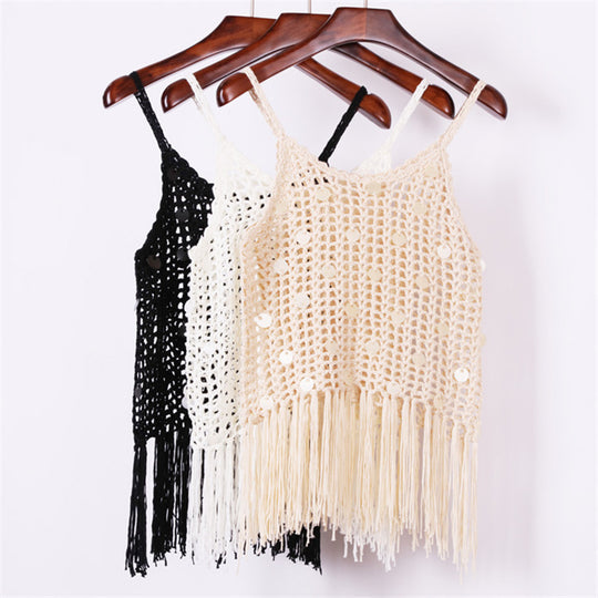 Damen trendiges Häkel-Top mit fransigen Details R&B