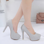 Damen elegante Glitzer-Pumps mit hohem Absatz und komfortablem Fußbett R&B