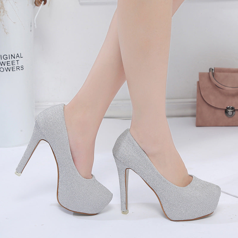 Damen elegante Glitzer-Pumps mit hohem Absatz und komfortablem Fußbett R&B
