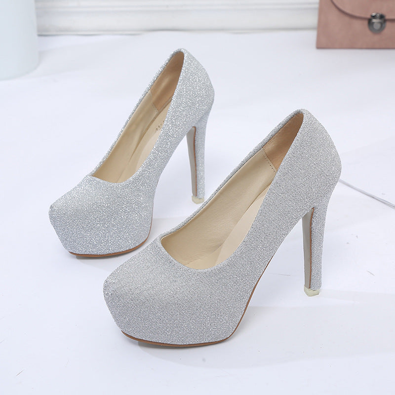 Damen elegante Glitzer-Pumps mit hohem Absatz und komfortablem Fußbett R&B