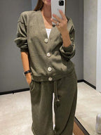 R&B | lässiges V-Ausschnitt Pullover- und Hose-Set