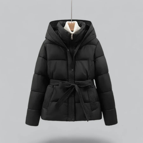 R&B | Gürtelte Daunenjacke Kapuzen Steppjacke mit Taillengürtel
