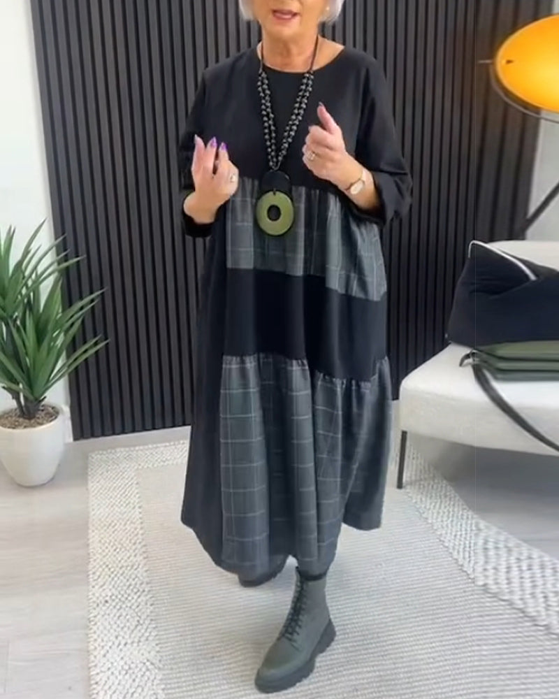 R&B | Kleid mit Kariertem Patchwork und Tasche