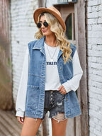 R&B | Knopf-Front Ärmellose Jeansjacke