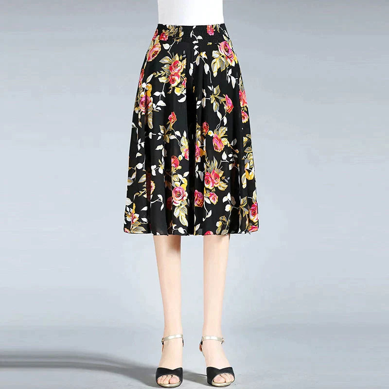 R&B | Damen Chiffon Culottes mit Breiten Beinen und Hoher Elastischer Taille