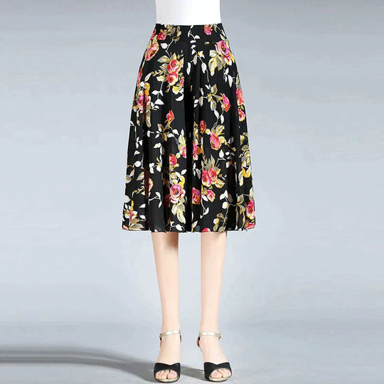 R&B | Damen Chiffon Culottes mit Breiten Beinen und Hoher Elastischer Taille