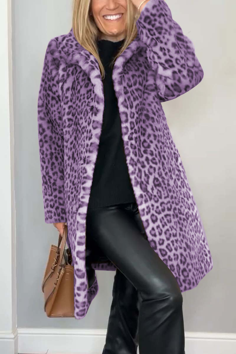 R&B | Damen S Winter Kunstpelz-Mantel Mit Leopardenmuster Revers | Ideal Für Den Winter