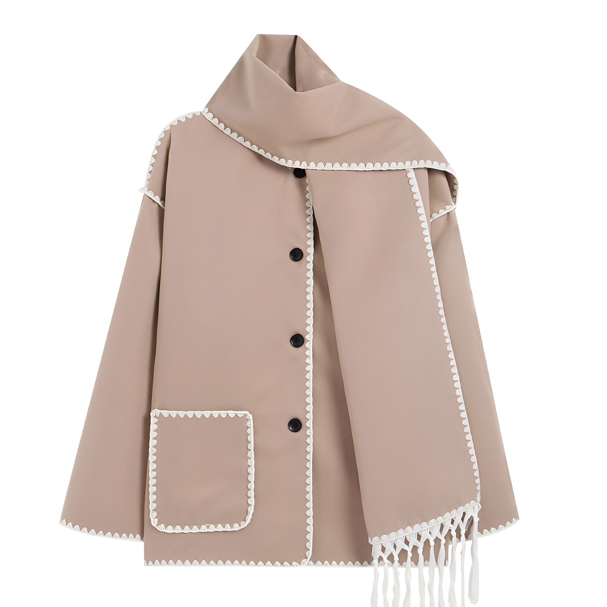 R&B | Elegante, locker geschnittene Damen-Wolljacke mit Schal