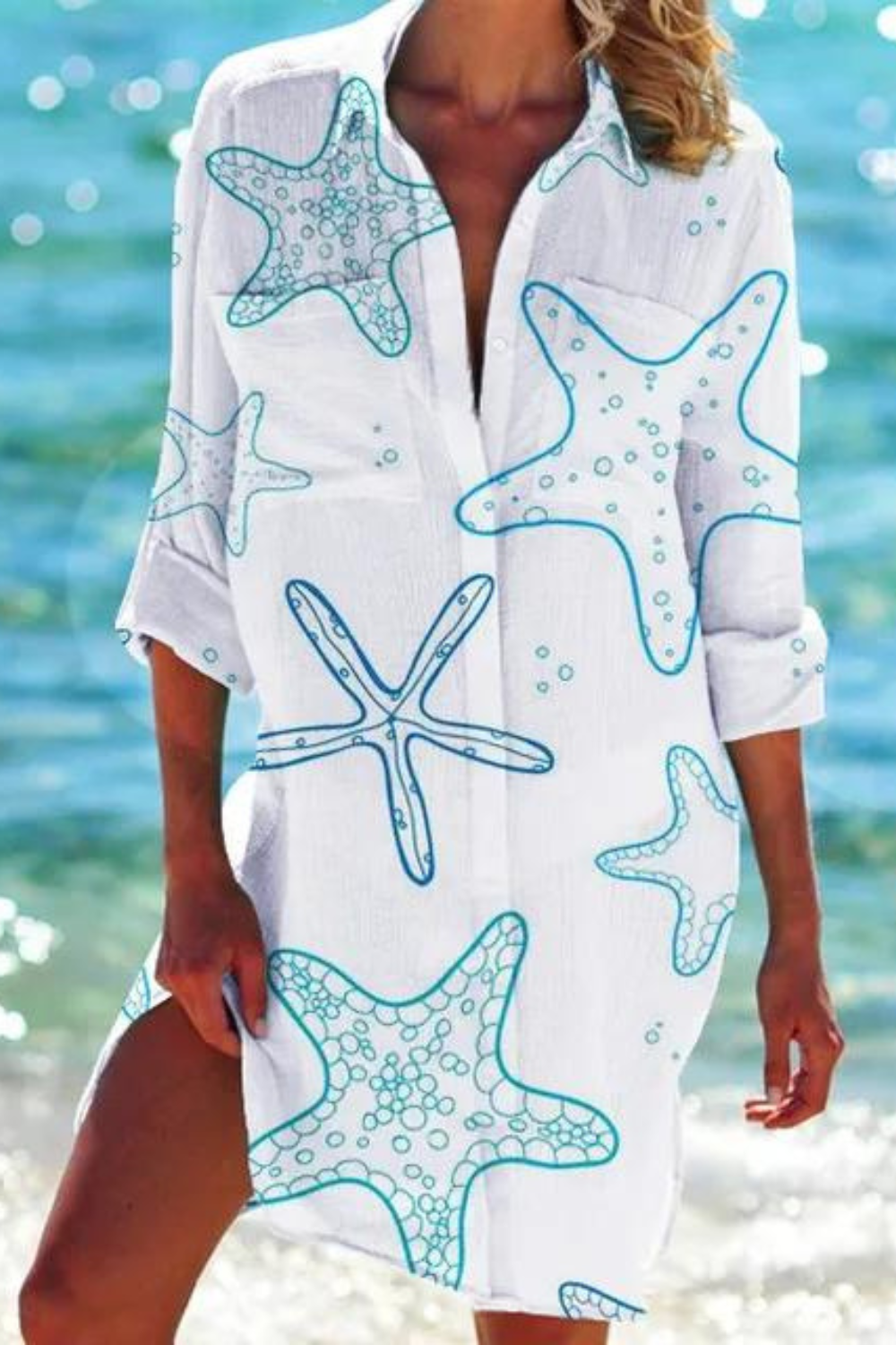 R&B - Lange Strandbluse mit Meeresmotiv