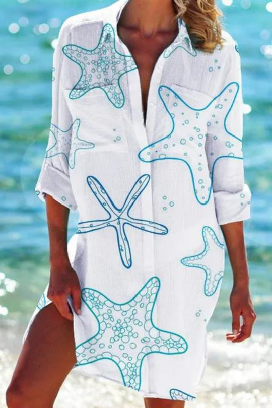 R&B - Lange Strandbluse mit Meeresmotiv