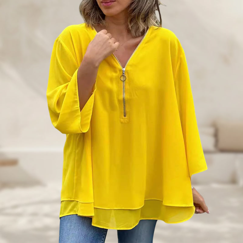 R&B | Chiffon Reißverschluss Top mit V-Ausschnitt