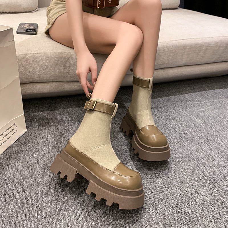 R&B | Canvas Kurzstiefel Dicksohlige Reißverschluss