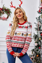 R&B | Weihnachtlicher Rundhals bestickter Strickpullover