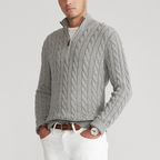 R&B | Pullover mit Zopfmuster und Halbem Reißverschluss - Eleganter Freizeit-Strickpullover