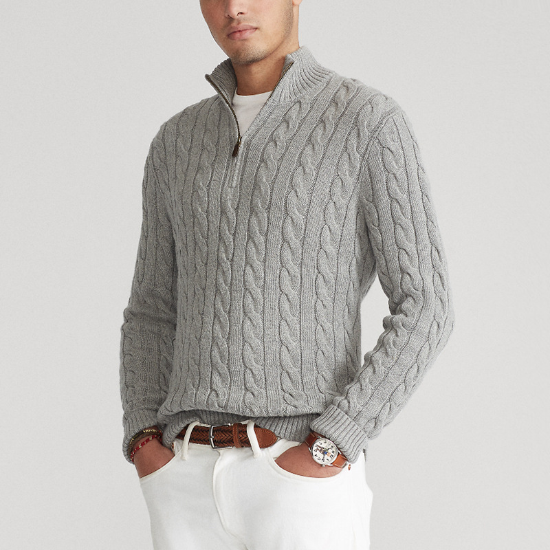 R&B | Pullover mit Zopfmuster und Halbem Reißverschluss - Eleganter Freizeit-Strickpullover