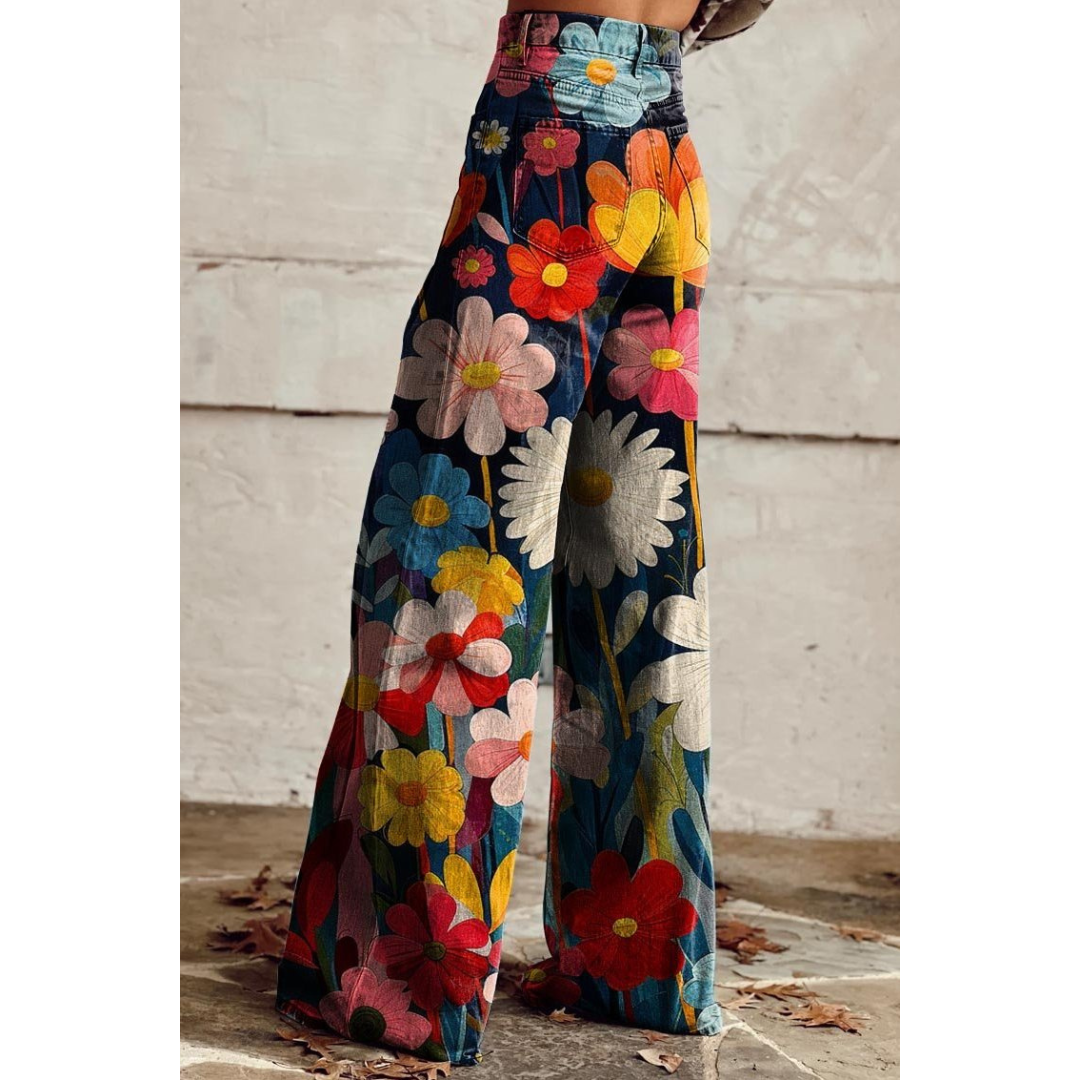 R&B | Damen bedruckte Jeanshose Helle Blumen