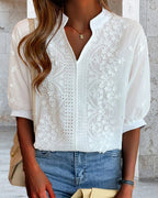 R&B | Bestickte V-Ausschnitt Bluse