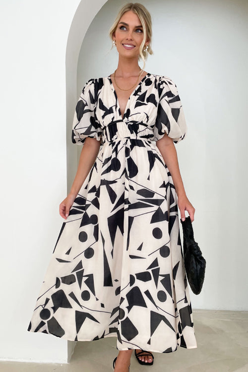 R&B | Real Love Print Puffärmel Maxi Kleid